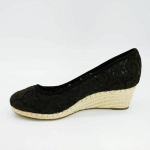 Lands End Womens Espadrille Shoes Black Floral 9.5